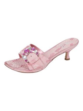 Y2K Pink Snakeskin Rhinestone Buckle Kitten Heel Mules EU 37 Barbiecore McBling